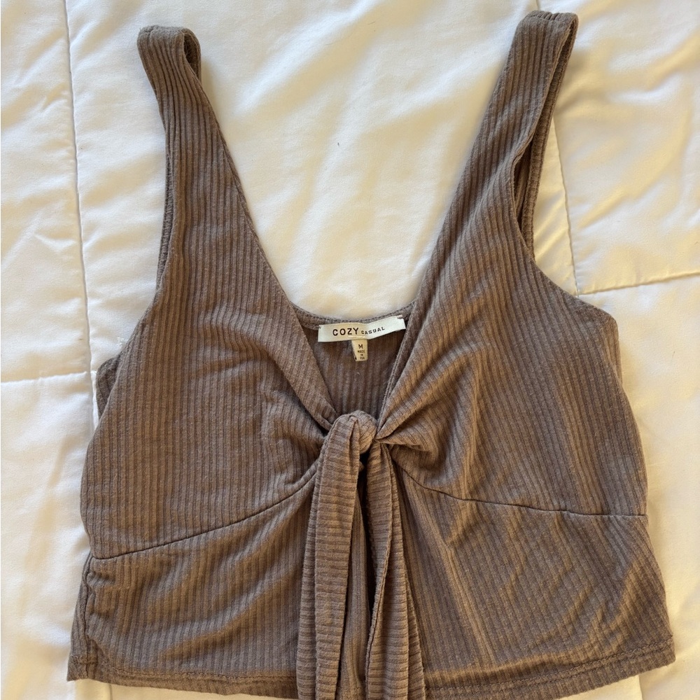 Ribbed Tie-Front Cropped Tank Top